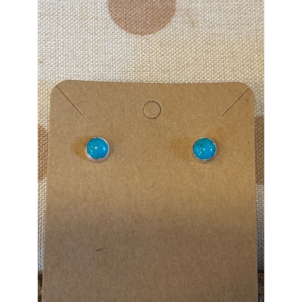 Tiny Turquoise Stud Earrings | Sterling Silver Mini's for Kids & First Piercings